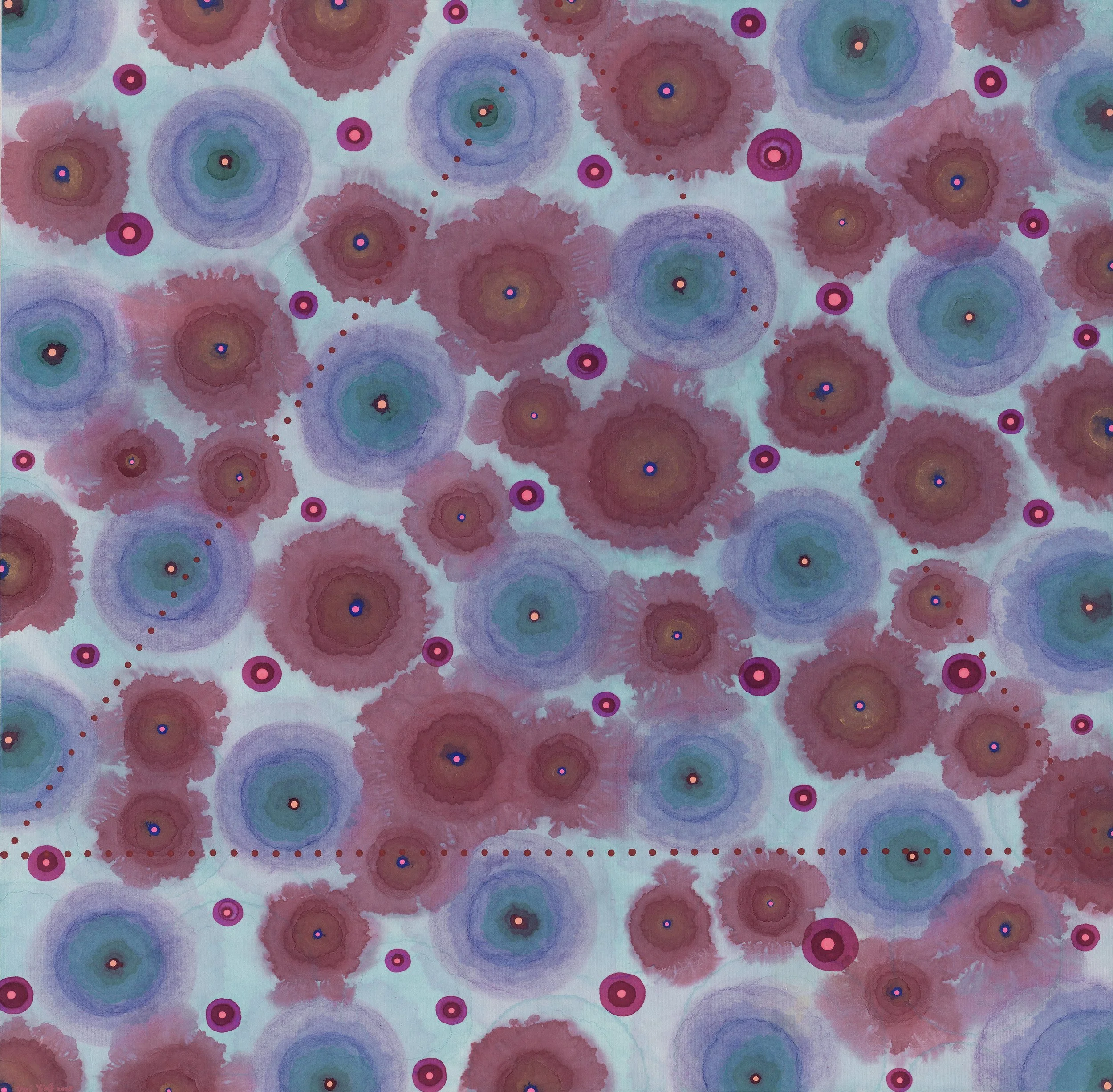 M-Theory 72, Bathing in a sea of flowers, Chinese Paint, Japanese Paint, Acrylic Paint, Chinese xuan paper mounted on canvas, 80X80cm, 2025