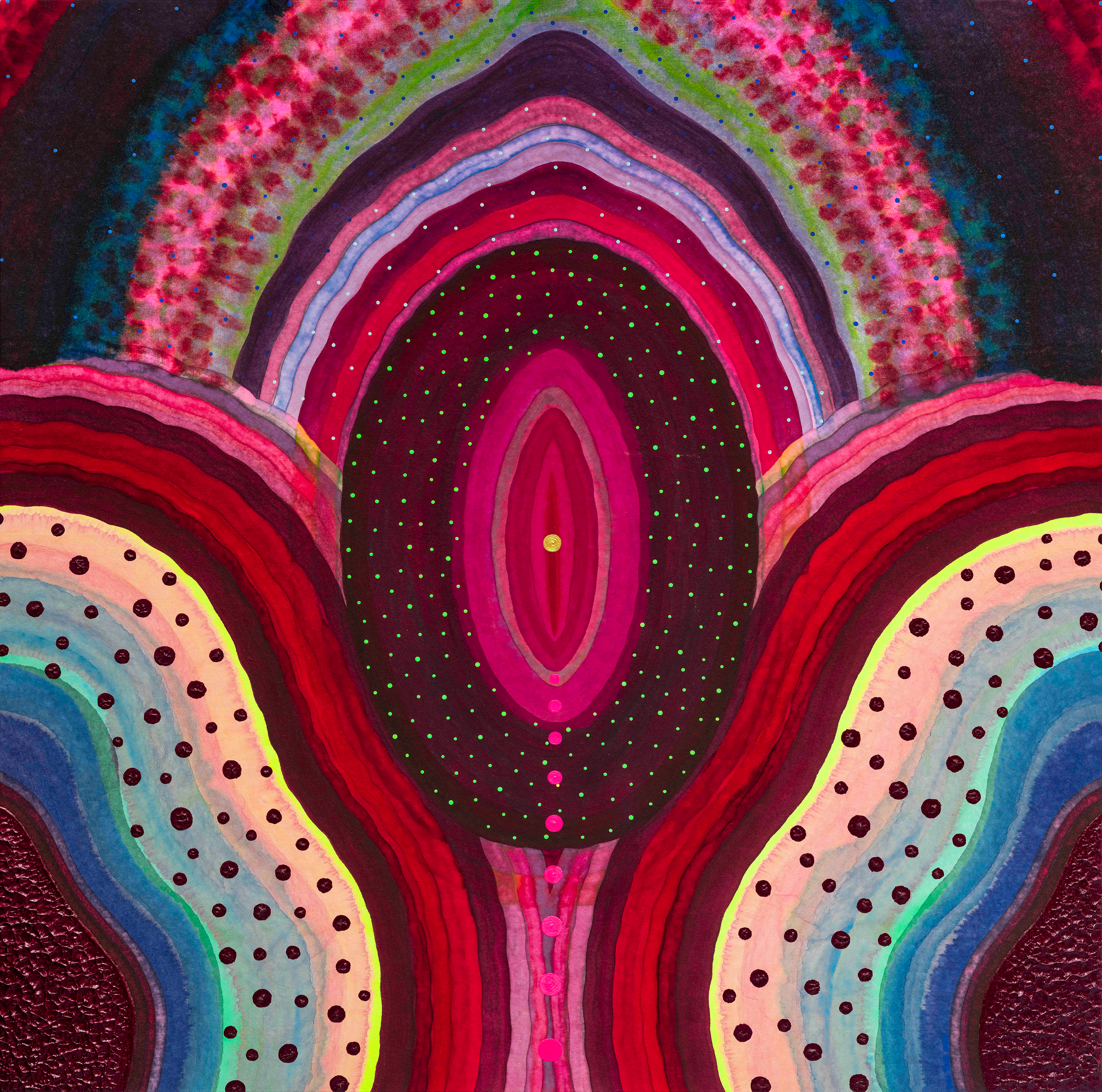 Geo-Maternal 11 Chinese painting pigments, Japanese pigments, Acrylic, Hematite, and Chinese xuan paper mounted on canvas, 
96 X 96cm, 2026