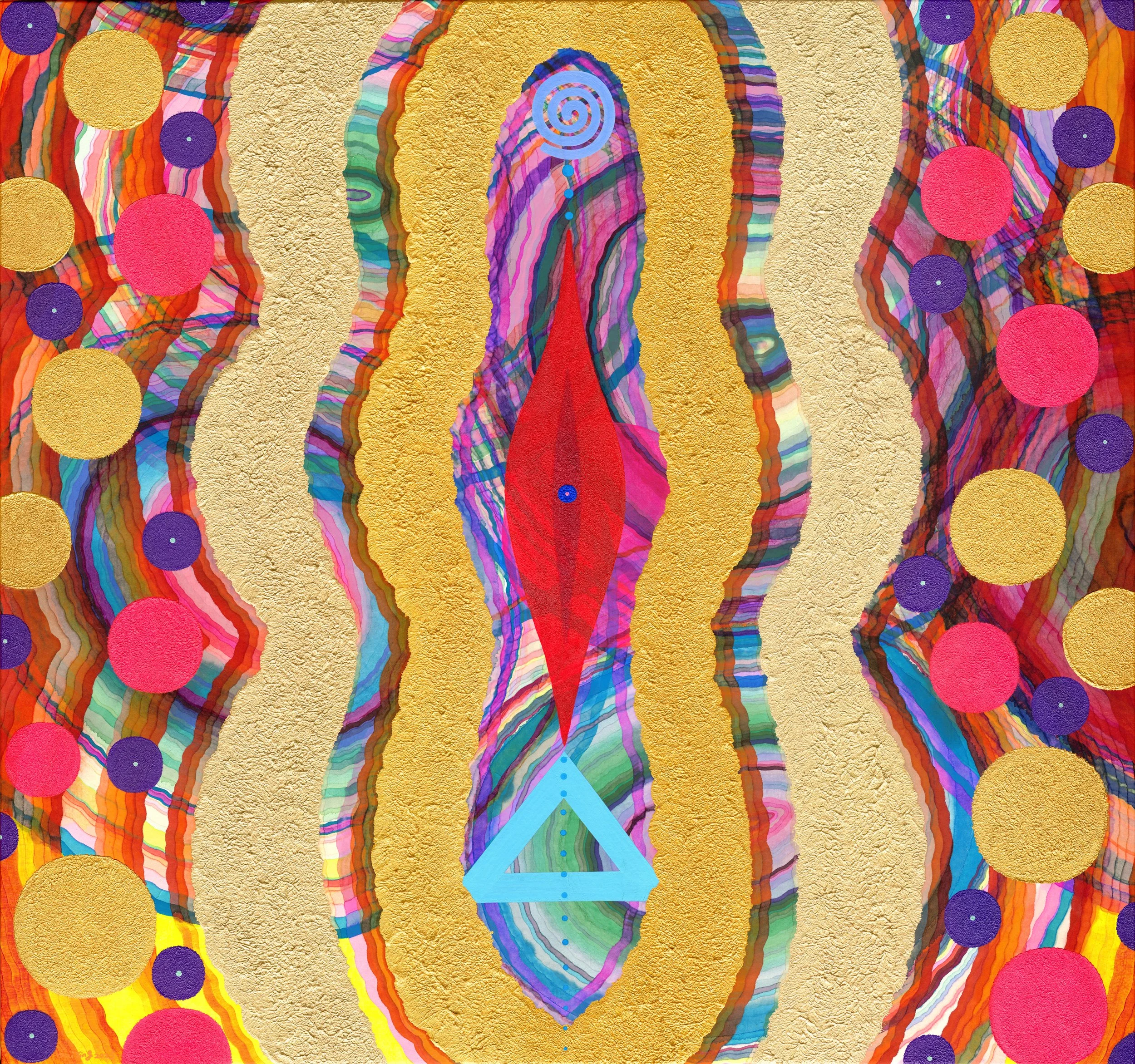 Goddess 18, Chinese paint, Japanese paint, Acrylic, Oil, Chinese xuan paper mounted on canvas, 90X96cm, 2025