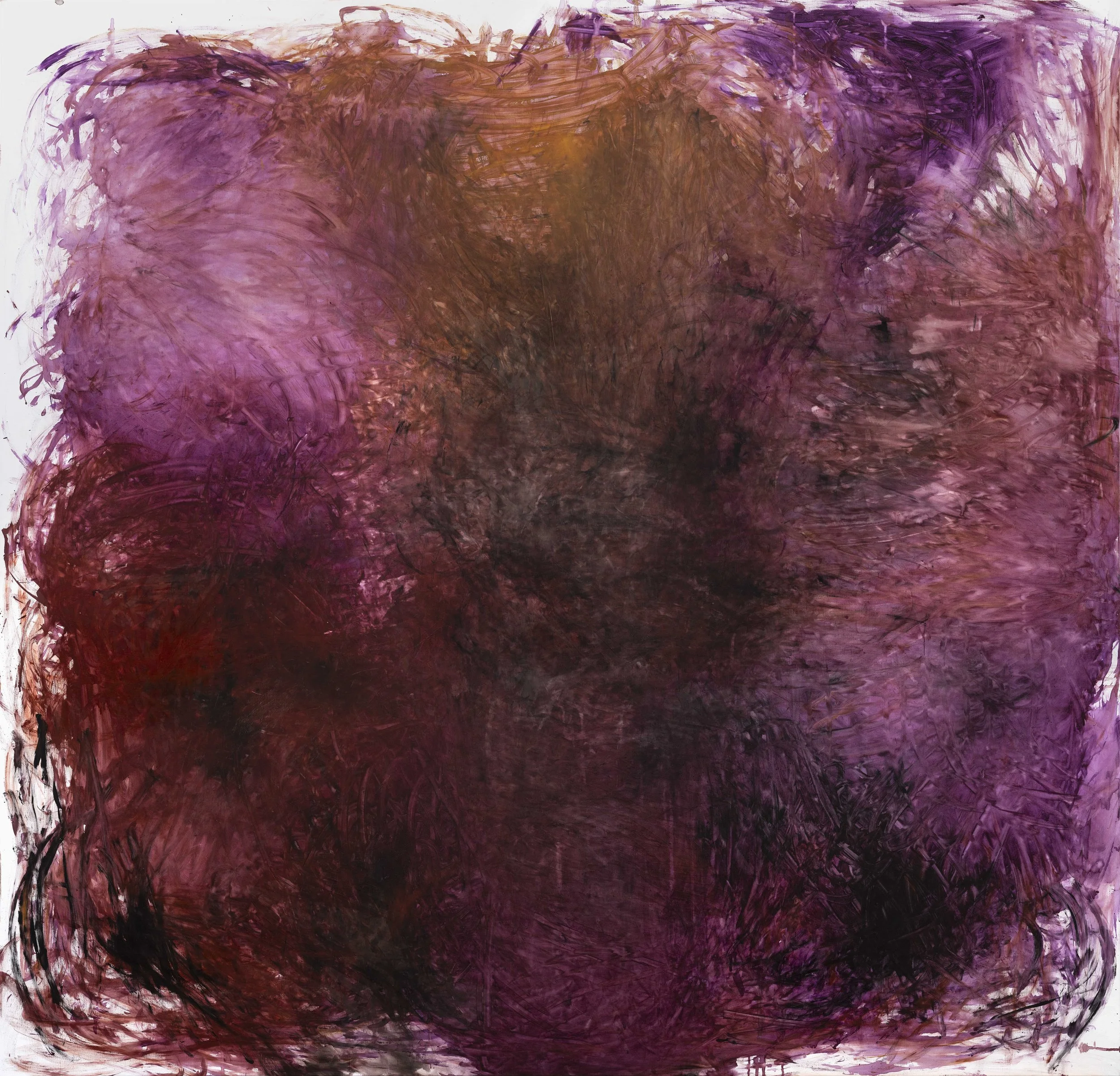 作品名称：Facing Gaia 03面对盖娅03；材料：赤铁矿、黄赭石、朱砂、氧化锰、丙烯颜料、布面；尺寸：200×200c