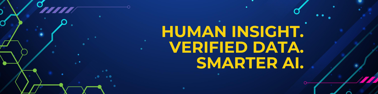 a dark blue banner with yellow text and neon coloured accents