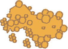 Illustration of a cluster of yellowish-orange bacteria or germs.