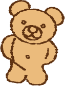 Cute cartoon teddy bear standing with arms slightly out, smiling.