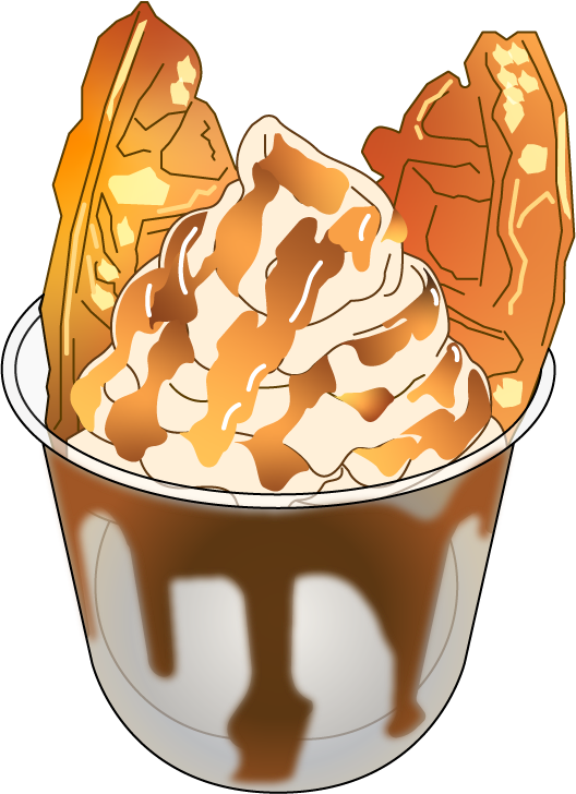 Ice cream sundae with whipped cream, caramel sauce, and two graham cracker cookies in a glass bowl.