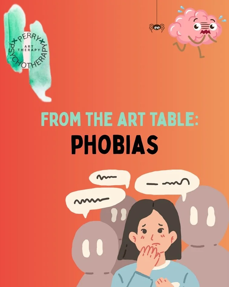 From the art table: supporting children &amp; young people with phobias. 🤢 🐕 🕷️ 🍽️ ⚡️🏥💉🩸

Children and young people can experience phobias around many different things&mdash;food, vomiting, animals, insects, and more. These fears can feel over
