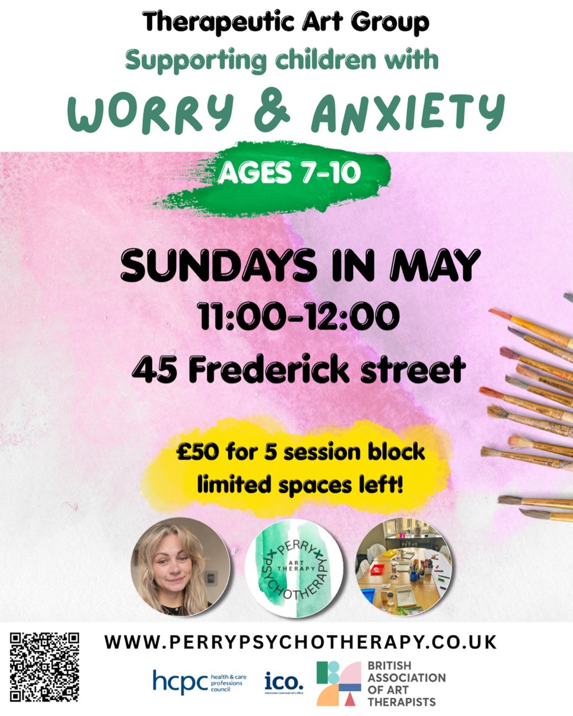 ***LIMITED SPACES LEFT***

Is your child struggling with worry or anxiety? 🎨💚

Our therapeutic art group for children aged 7&ndash;10 provides a safe, creative space to explore feelings and build confidence. Through guided art activities, children 