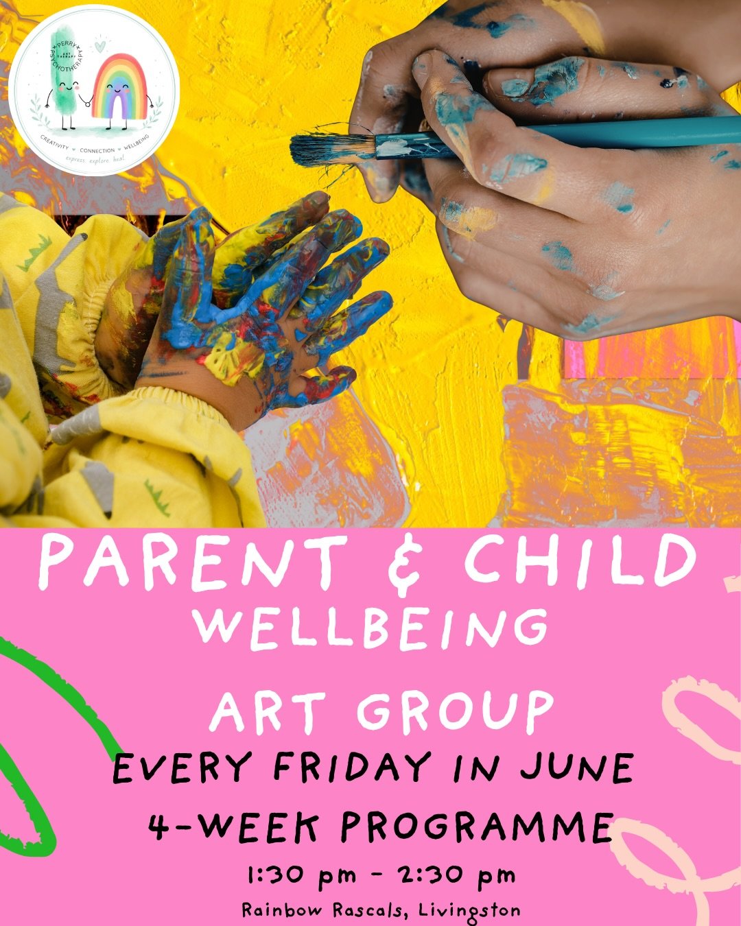 🎨✨ NEW Parent &amp; Child Wellbeing Art Group ✨🌈

I&rsquo;m delighted to be launching a brand-new 4-week Parent &amp; Child Wellbeing Art Group this June at Rainbow Rascals, Livingston.

In our busy lives, it can be difficult to find time to slow d