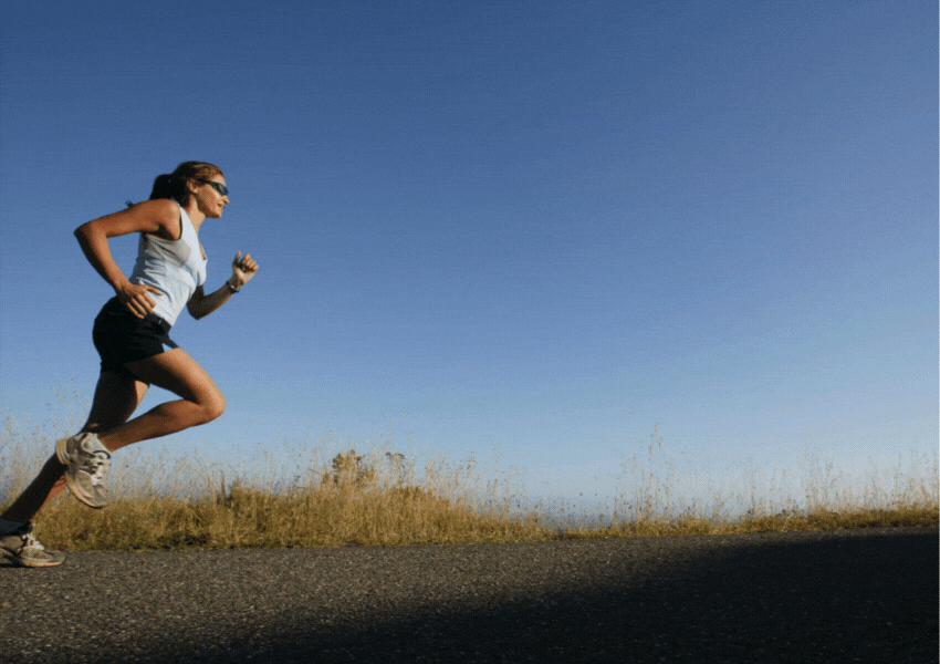 woman running with dexafit VO2 max test data example and app screenshot