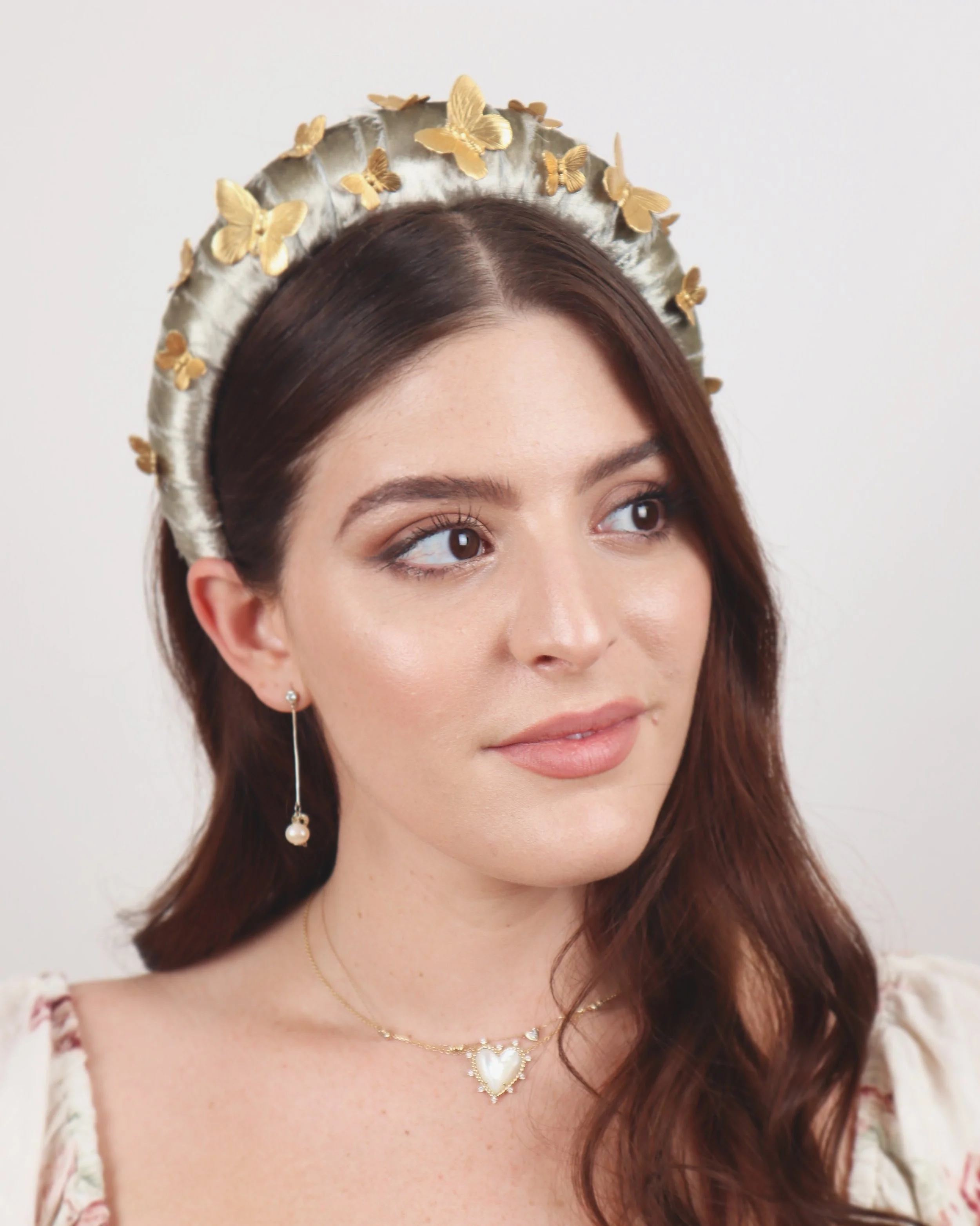 Velvet Headpiece with Brass Butterflies