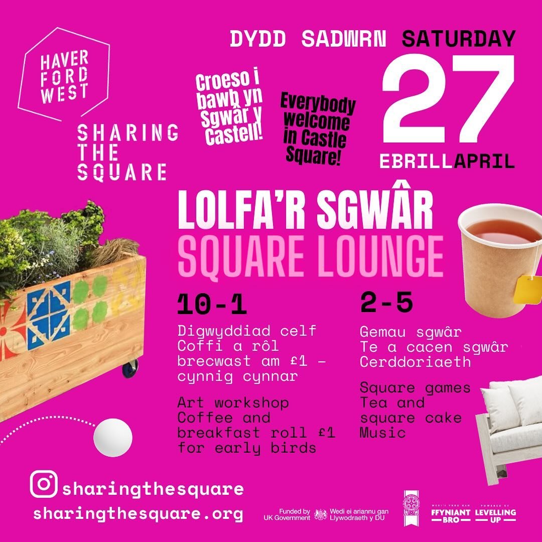 Final day @sharingthesquare today. Everyone welcome in Castle Square! Enjoy our Square Lounge, tell us your ideas for the square and the link to the Castle. Early bird breakfast buns available from 10am. @the_edge_youthcentre @haverhub @theboxathaver