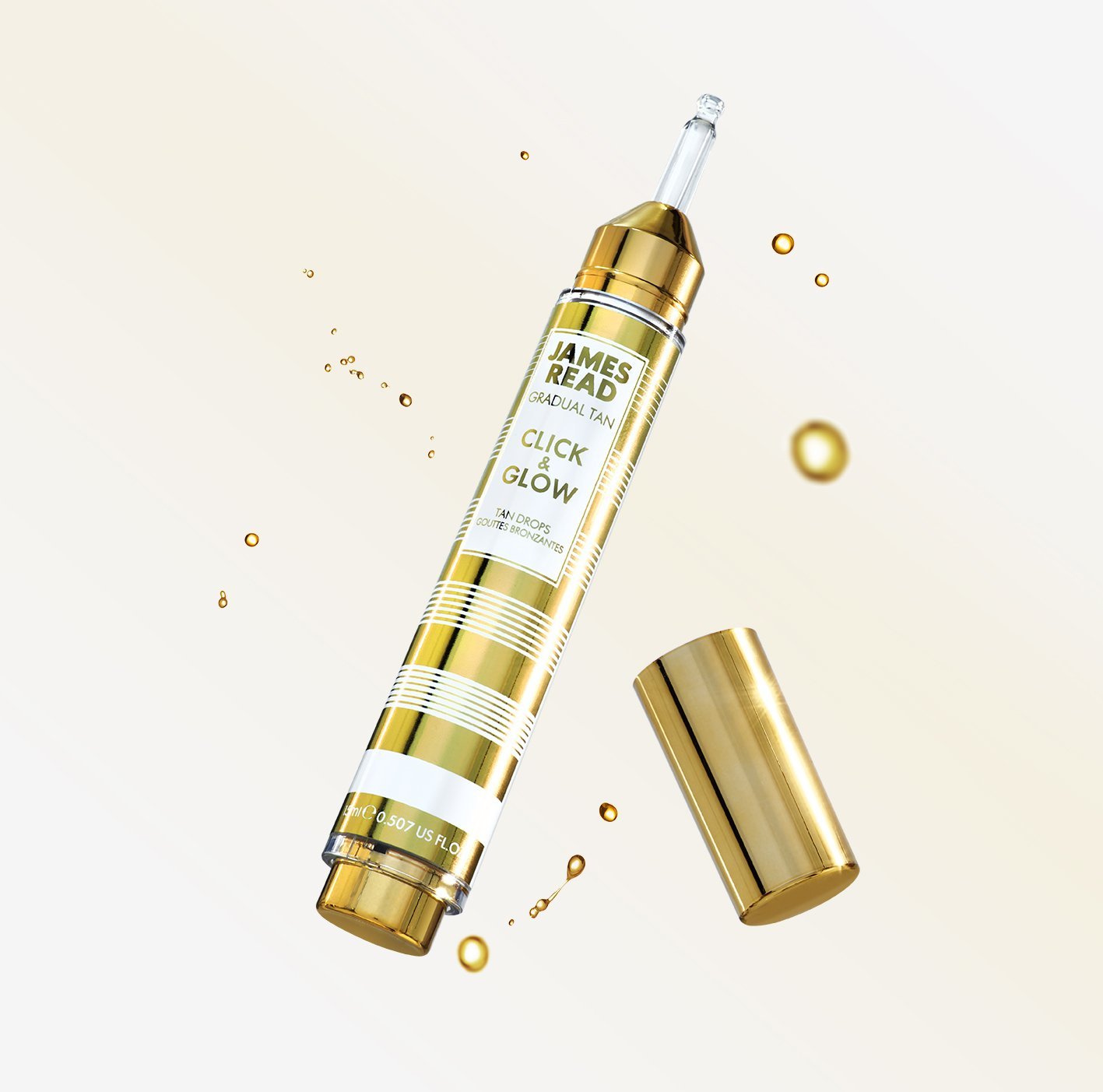Creative dynamic photograph of a tanning product by James Read with floating droplets by Shutters Photography - London