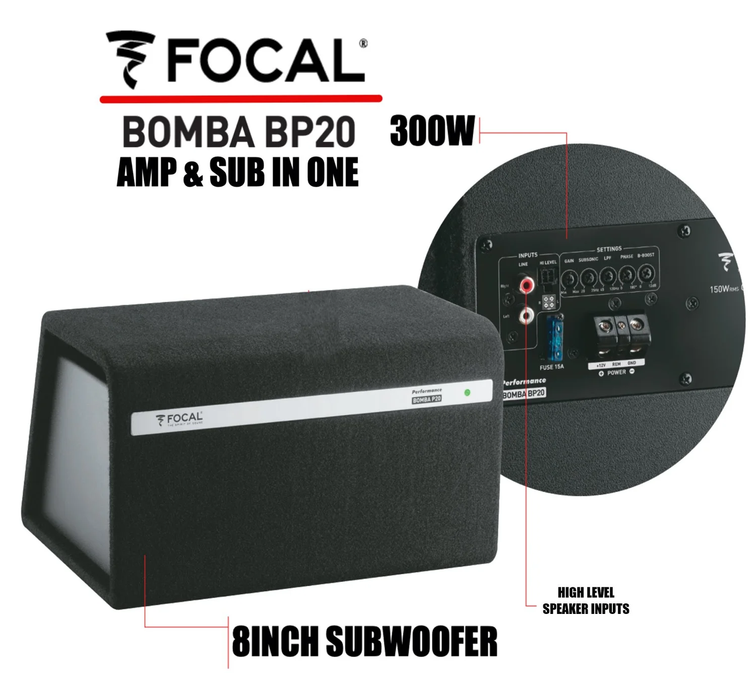 Focal Bomba BP20 - 300W Amp & 8-Inch Subwoofer in One Unit 