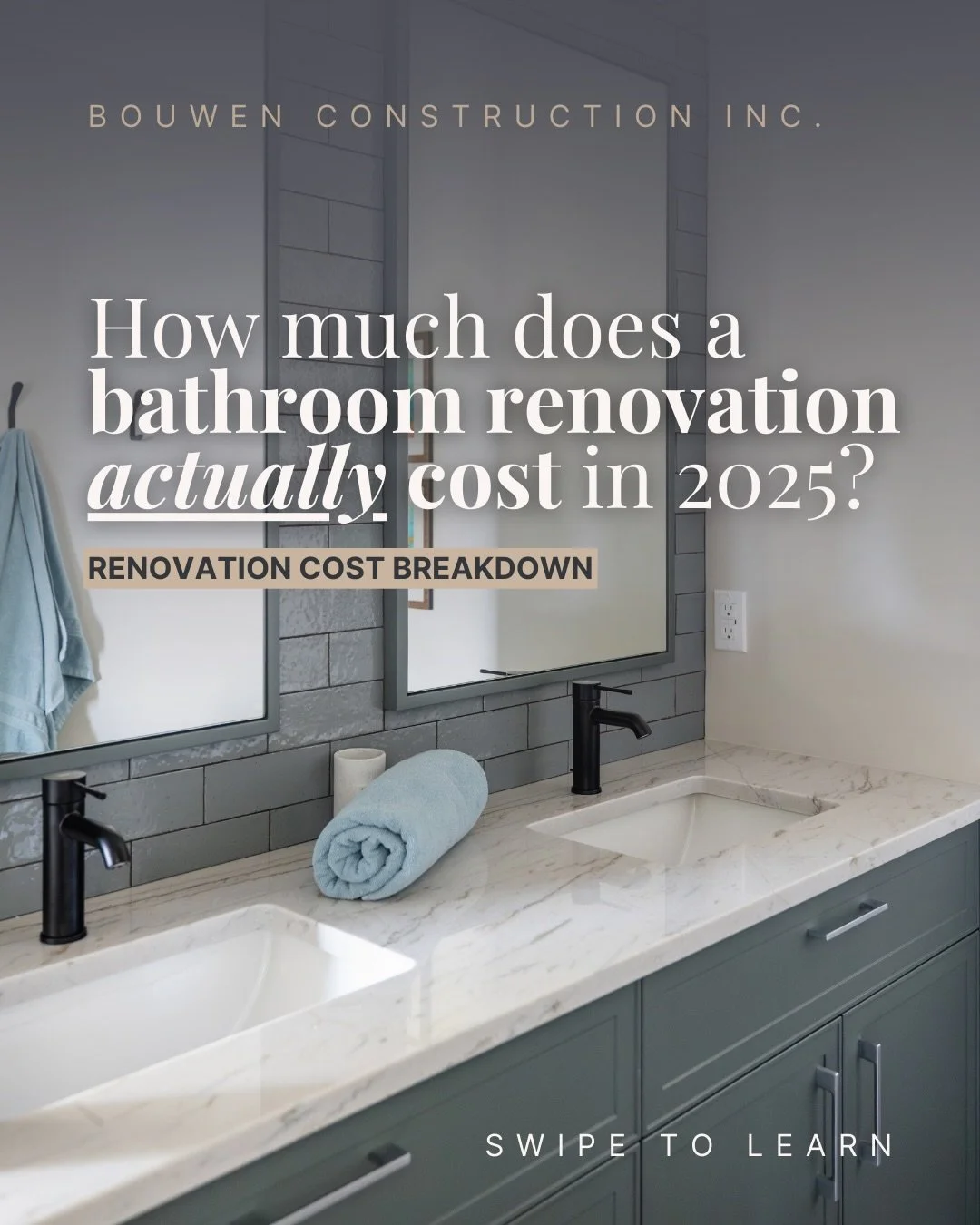 The average homeowner underestimates the cost of a full bathroom renovation by 20&ndash;30%, and that&rsquo;s because most quotes floating around online don&rsquo;t include things like:

👉🏼 Custom tile work
👉🏼 Moving plumbing or electrical
👉🏼 P