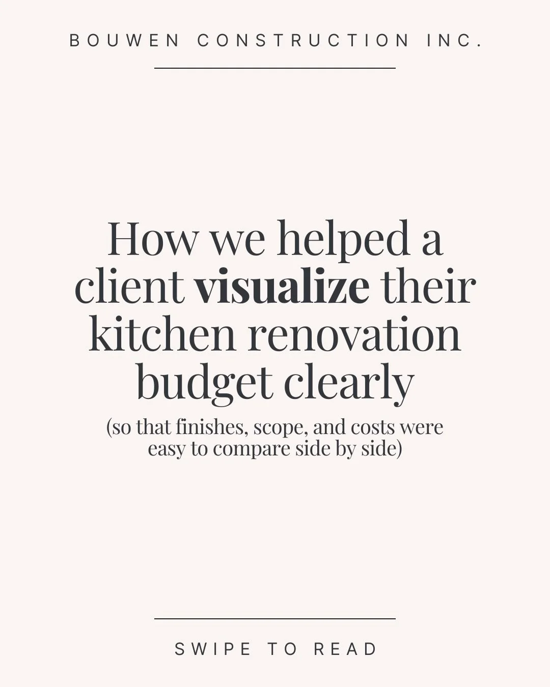We had a residential client come to us who knew they wanted to renovate their kitchen, but needed a more visual way to understand the budget.

Instead of giving them one number, we built their proposal with three options: 

Roughly what their kitchen