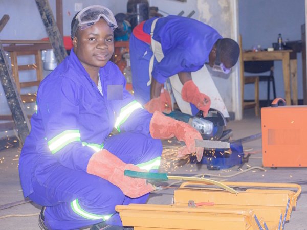  A fabrication and welding student during a workshop session doing practical training. 