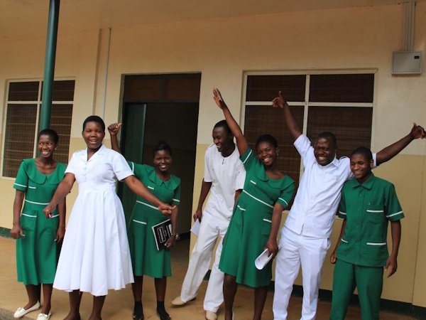 A tutor and student nurses at Berega Institute of Health Sciences.