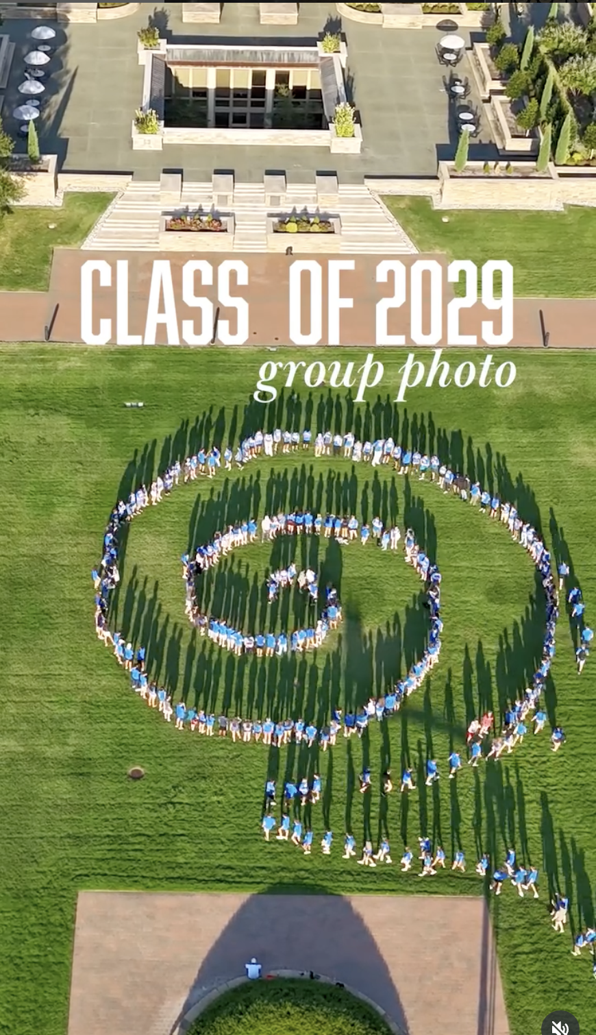Class of 2029 group photo drone