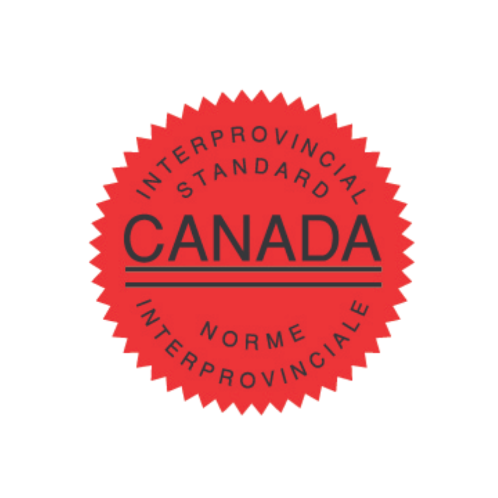 Red circular badge with black text stating 'Interprovincial Standard Canada Norme Interprovinciale'.