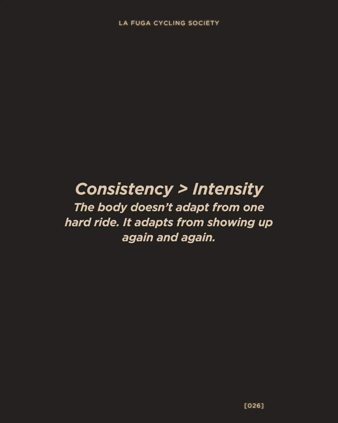 Progress isn&rsquo;t a peak, it&rsquo;s a trend.

The body needs repetition to adapt.
It&rsquo;s not about one perfect session, but the accumulation of many ordinary ones.

Consistency builds:
endurance, efficiency, confidence.

Irregular training ta