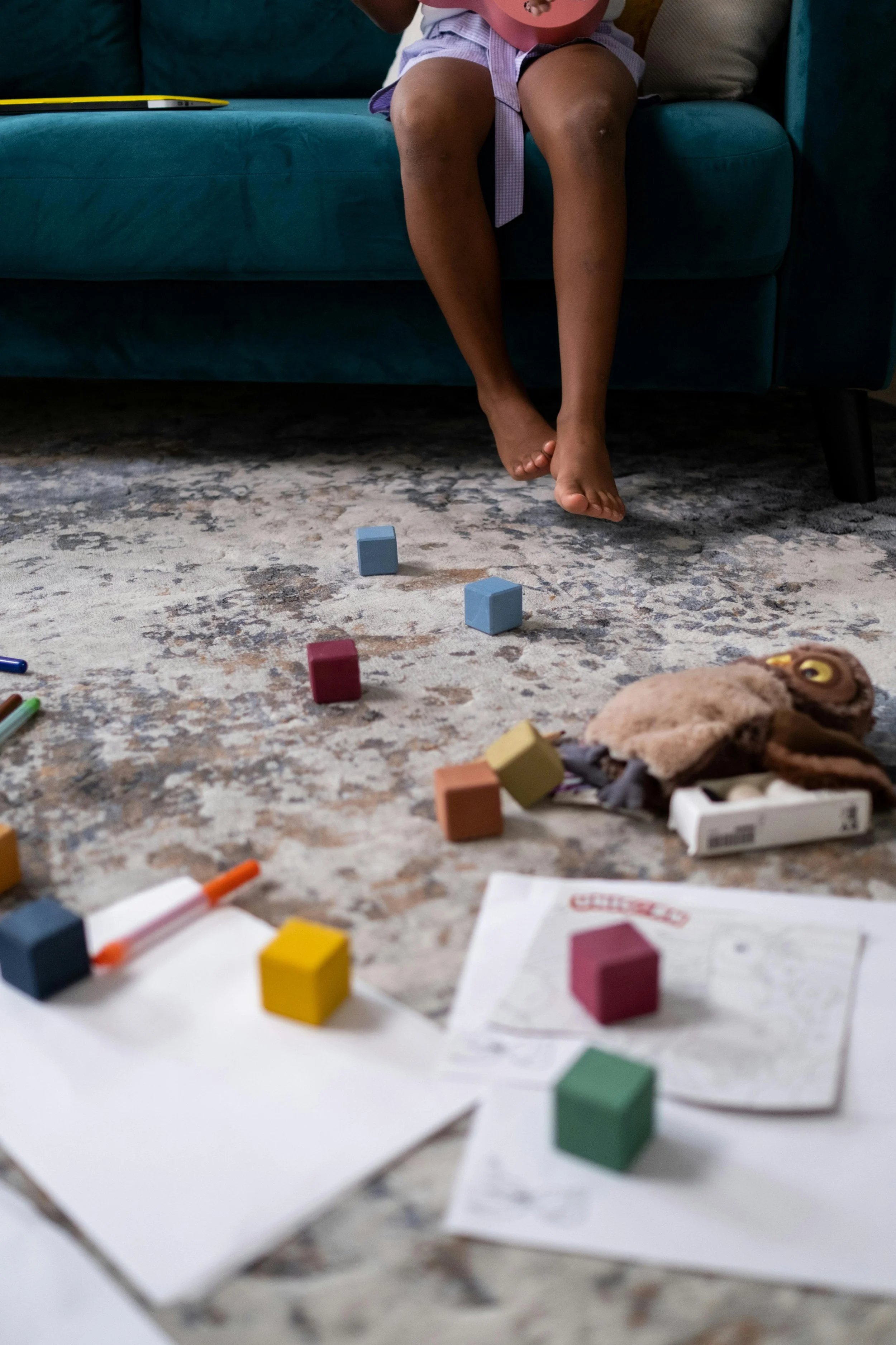 Assortment of wooden colorful alphabet blocks