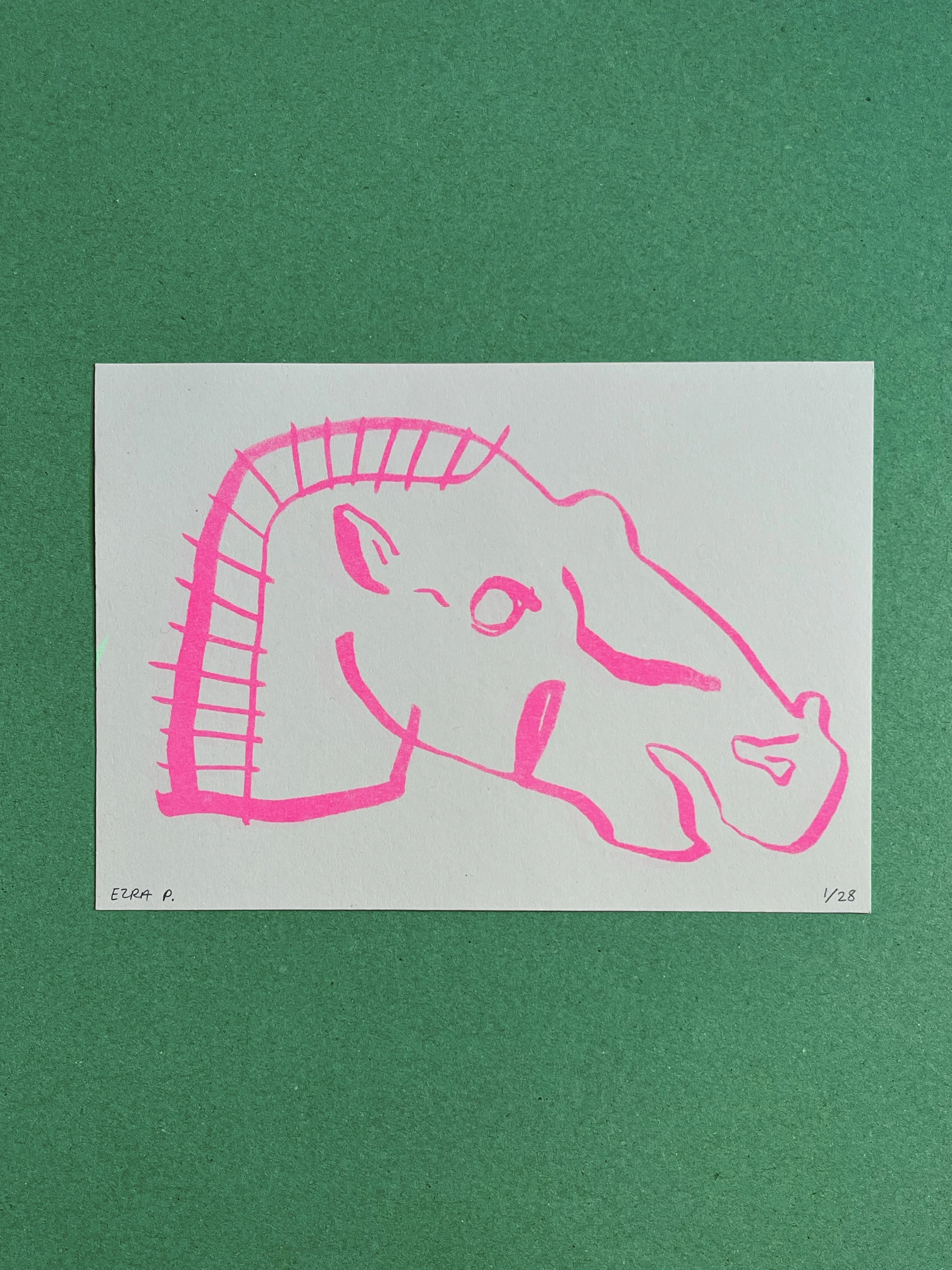Pink Horse A5 risograph print • fluo pink