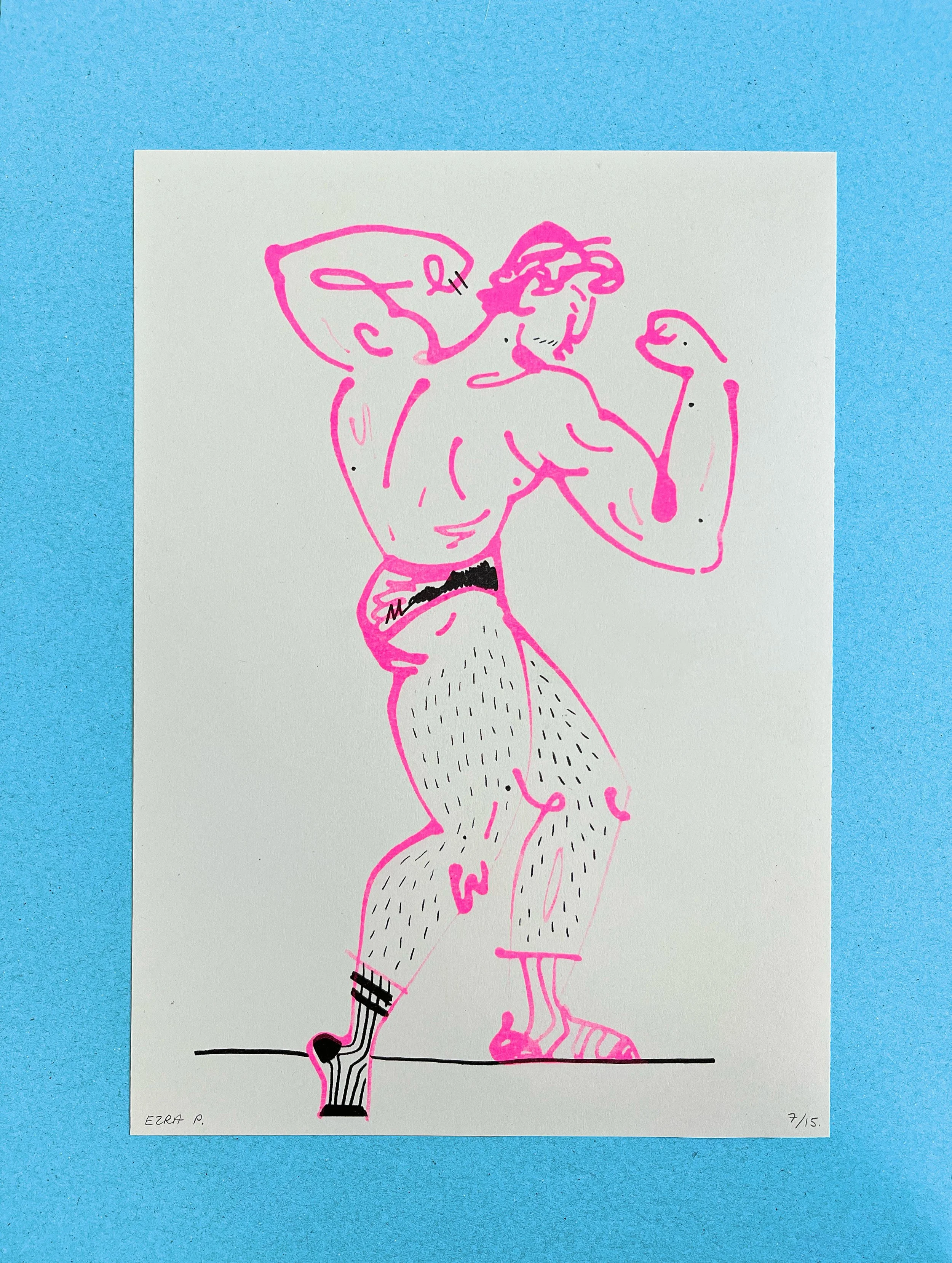 Big & Strong A4 risograph print • fluo pink and black