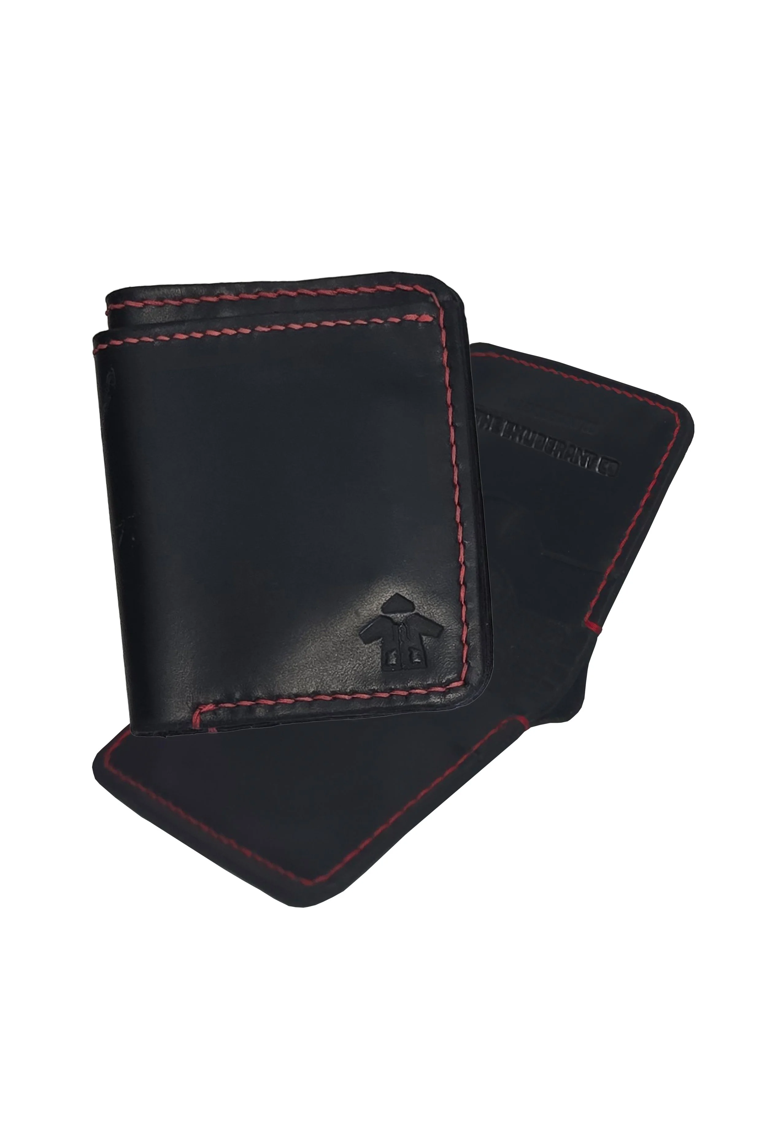 Leather Bi-Fold Wallet w/Red Thread (Black)