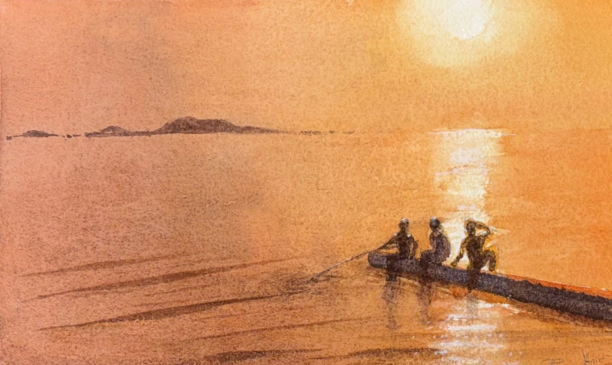 Colonia del Sacramento - Summer Sunset with friends. Watercolor on paper.