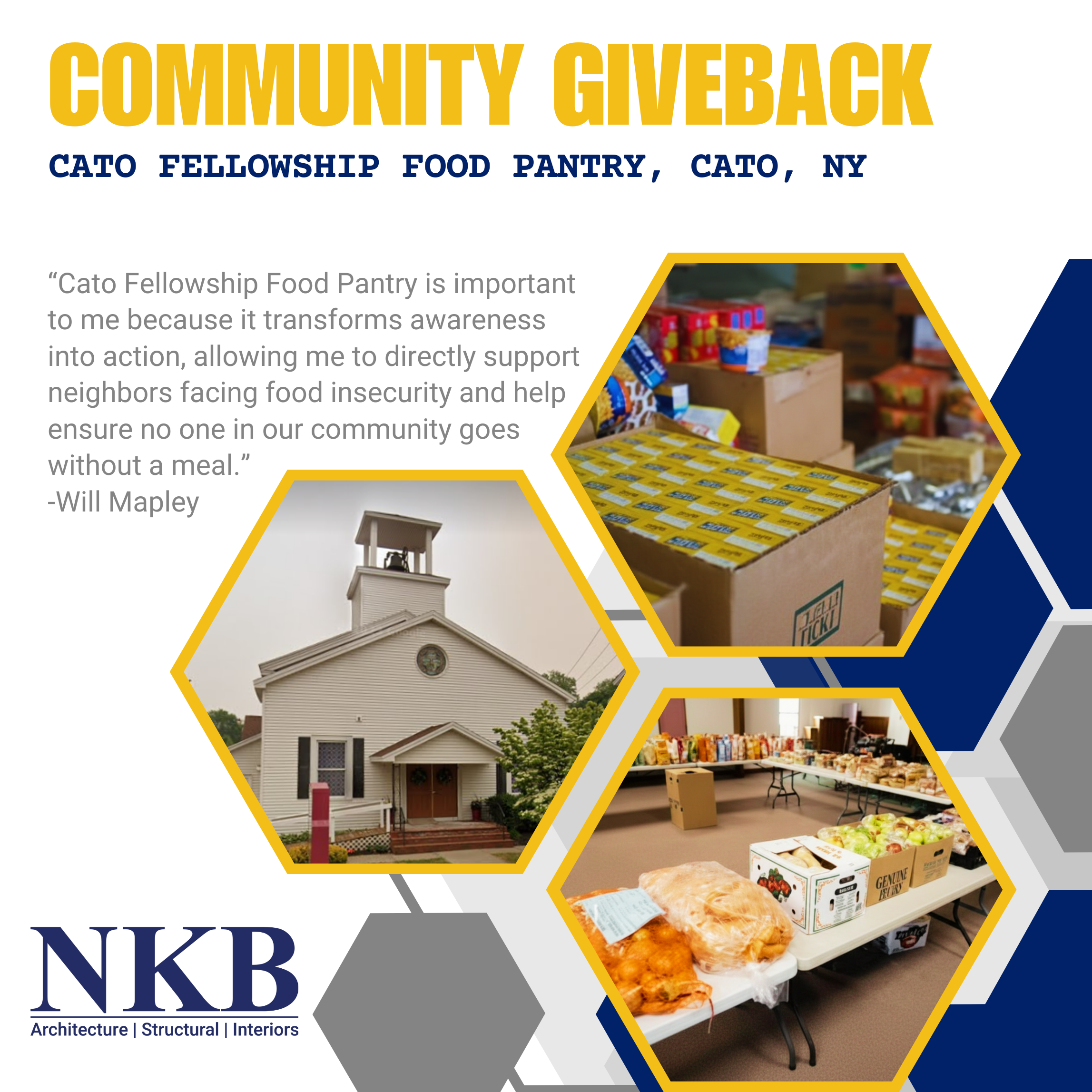 For Quarter 1 2026, Will Mapley selected the Cato Fellowship Food Pantry. 