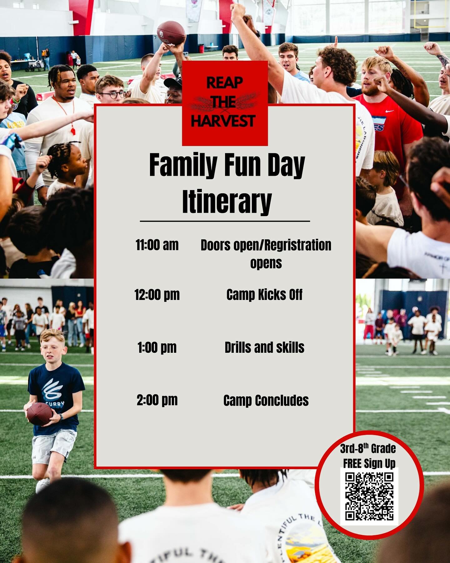 Today&rsquo;s the day! The weather is clearing up and it&rsquo;s going to be a beautiful day just in time for our FREE Football Camp and Family Fun Day! Plan ahead, bring the whole family, and join us at the football indoor and outdoor practice field