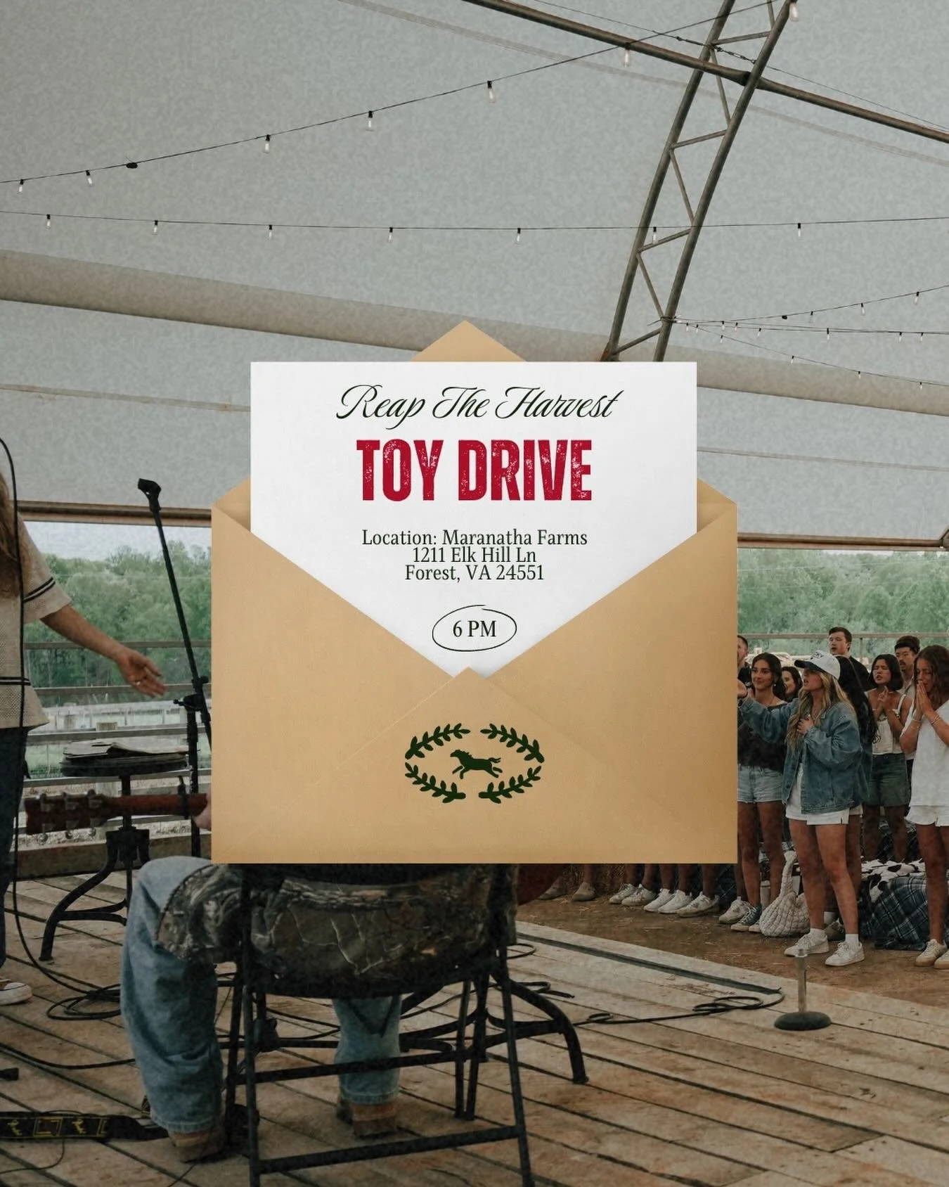 Come out to our RTH x @thechristmasprojectt toy drive, tonight at 6 PM! BRING A TOY!!

Join us for a time of community, Worship, and Christmas carols! 

-
-
-

#thechristmasproject #maranathafarms #toydrive #givingback #lynchburgva #christmascarols #