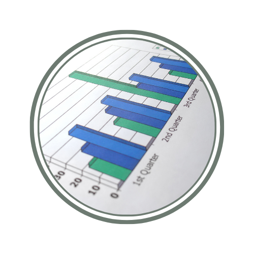 A bar chart comparing data across four quarters with blue and green bars on a white background.
