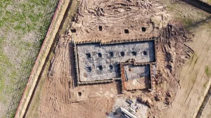 Aerial view of a foundation footprint being formed in Central Oregon