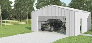 White VersaTube steel garage installed by Ronan Construction Company in Central Oregon