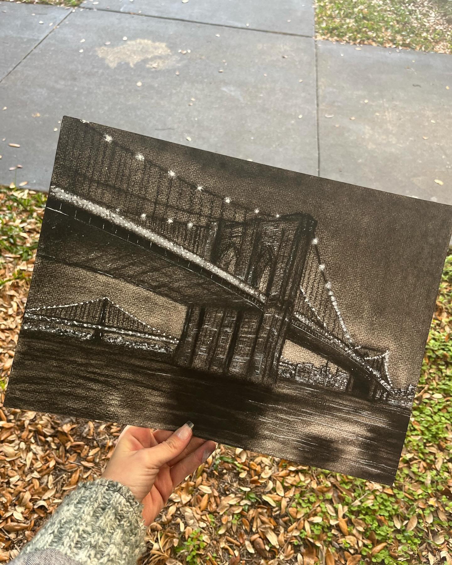 One thing I&rsquo;m proud of is that every piece I create is better than my last. 🥰
.
.
#wip #workinprogress #artistsoninstagram #brooklynbridge #charcoaldrawing