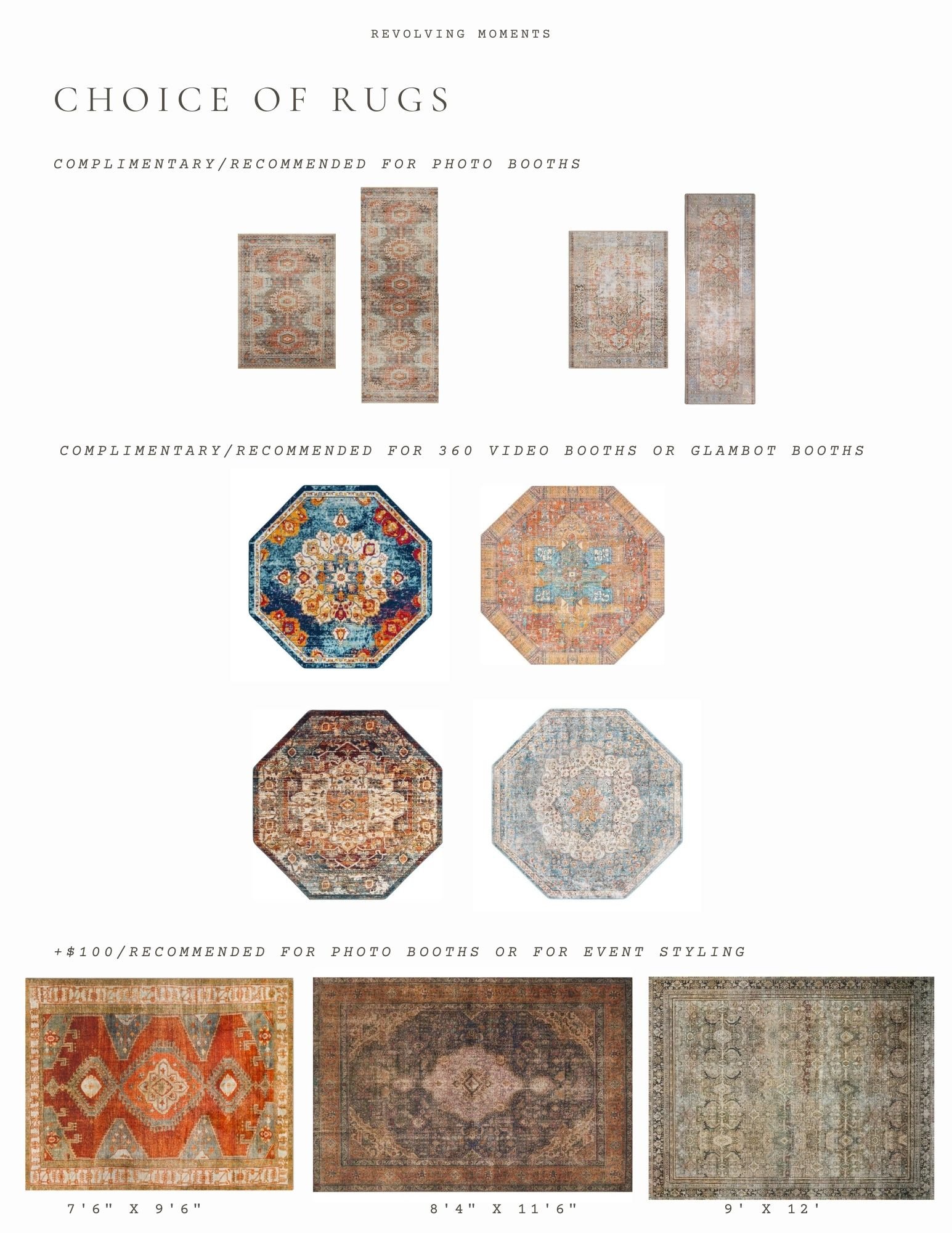 Accent rugs for photo booths.