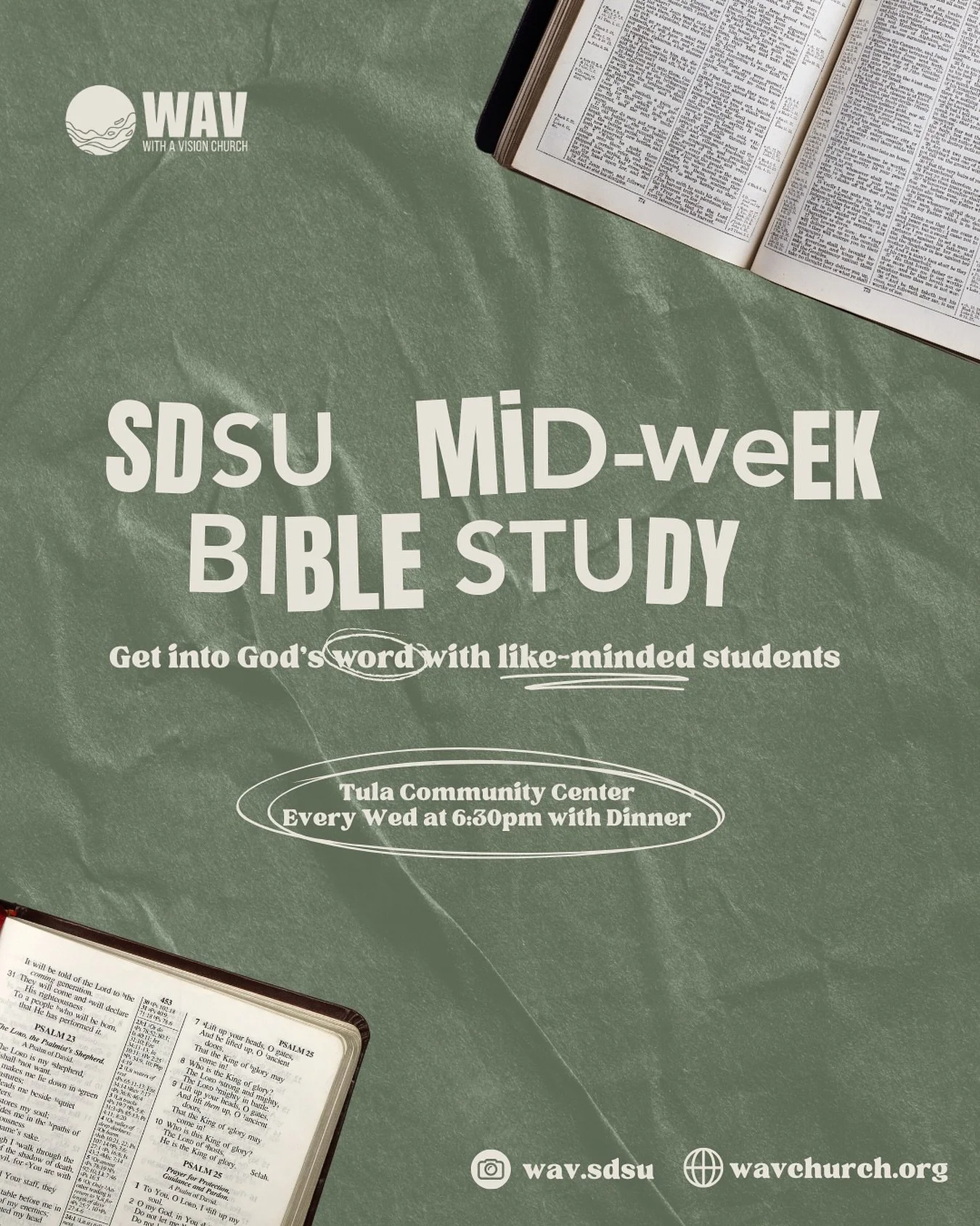 Bible Study begins this Wednesday, 9/3! Join us for dinner, fellowship, and diving into God&rsquo;s Word together 🍽️📖

#sdsu #sandiegostateuniversity