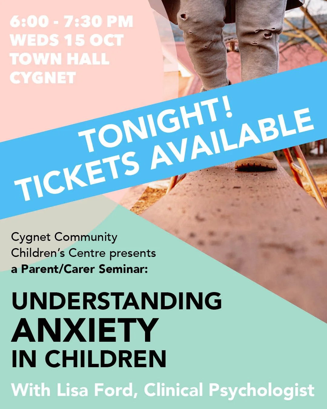 6pm Tonight - the wonderful Lisa Ford is presenting a workshop on Understanding Anxiety in Children at the Cygnet Town Hall. Presented by the Cygnet Community Children's Centre, tickets are just $5 and there are still a few available if you are a par