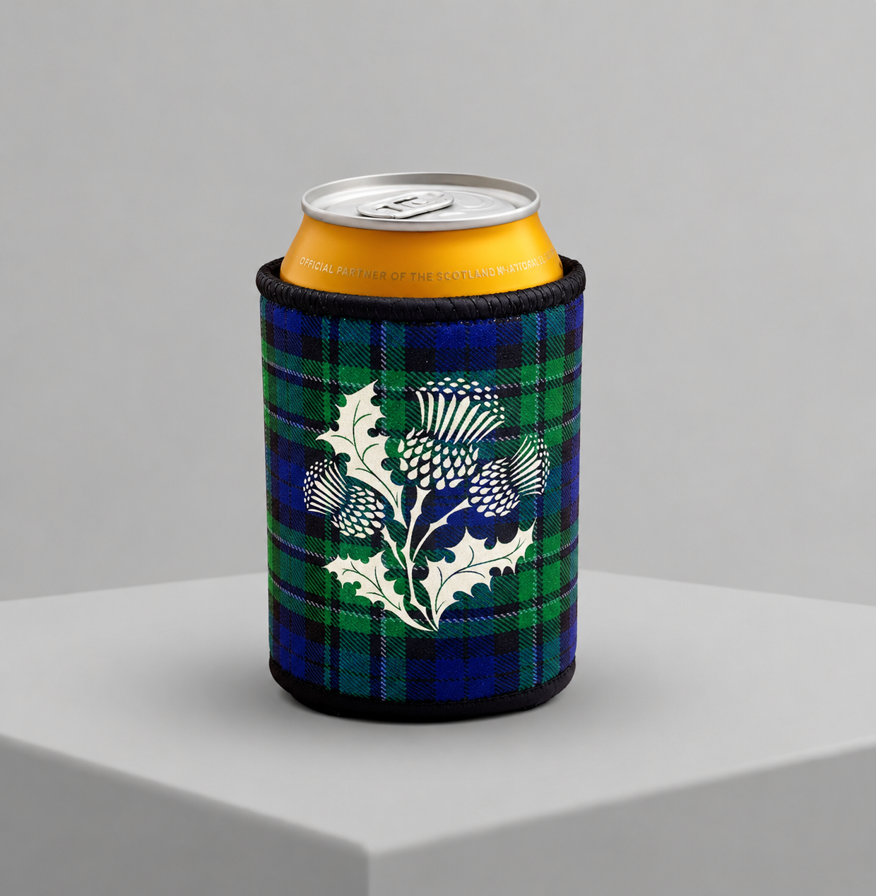 Green Tartan Thistle Can Cooler - 330ml