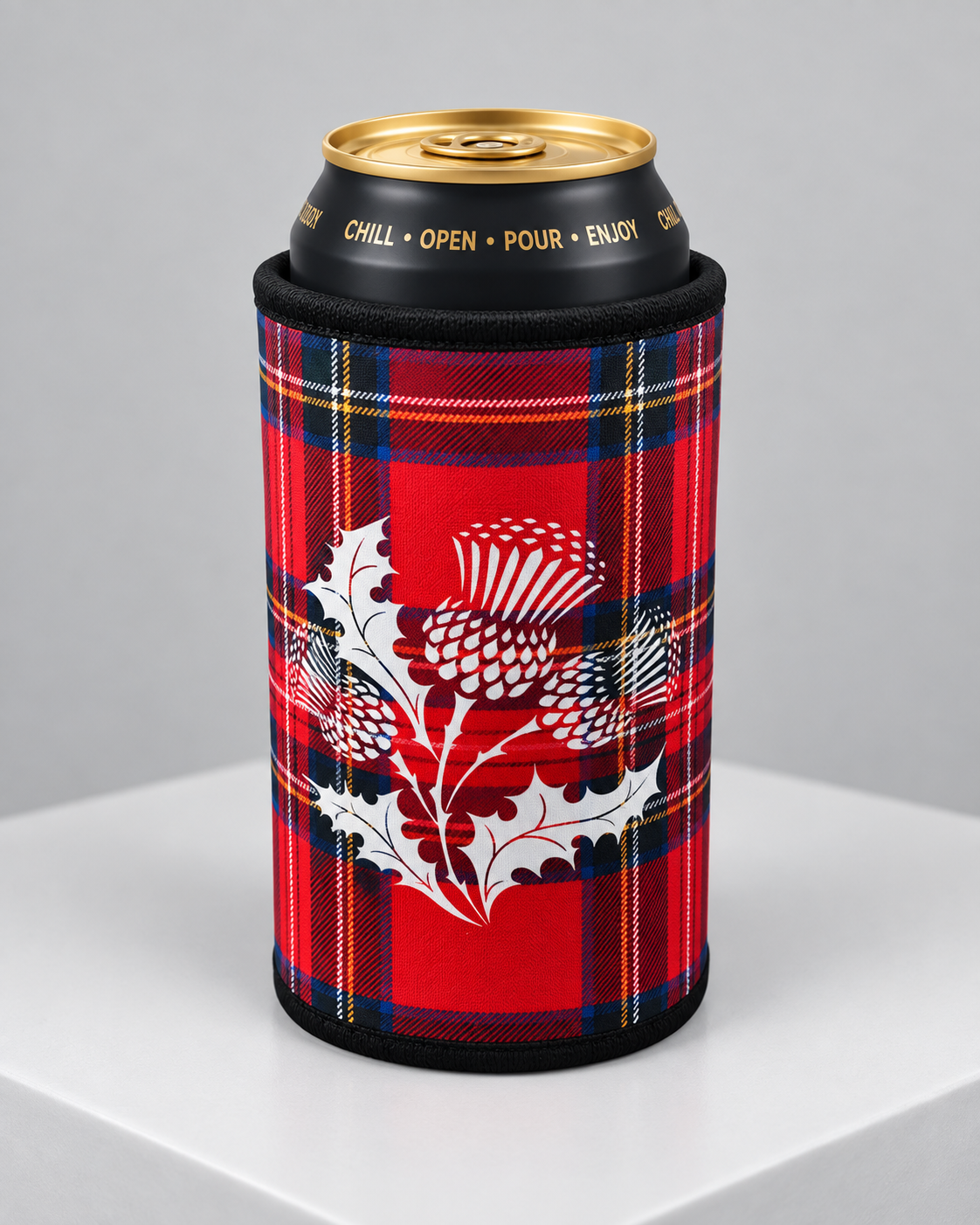 Red Tartan Can Cooler