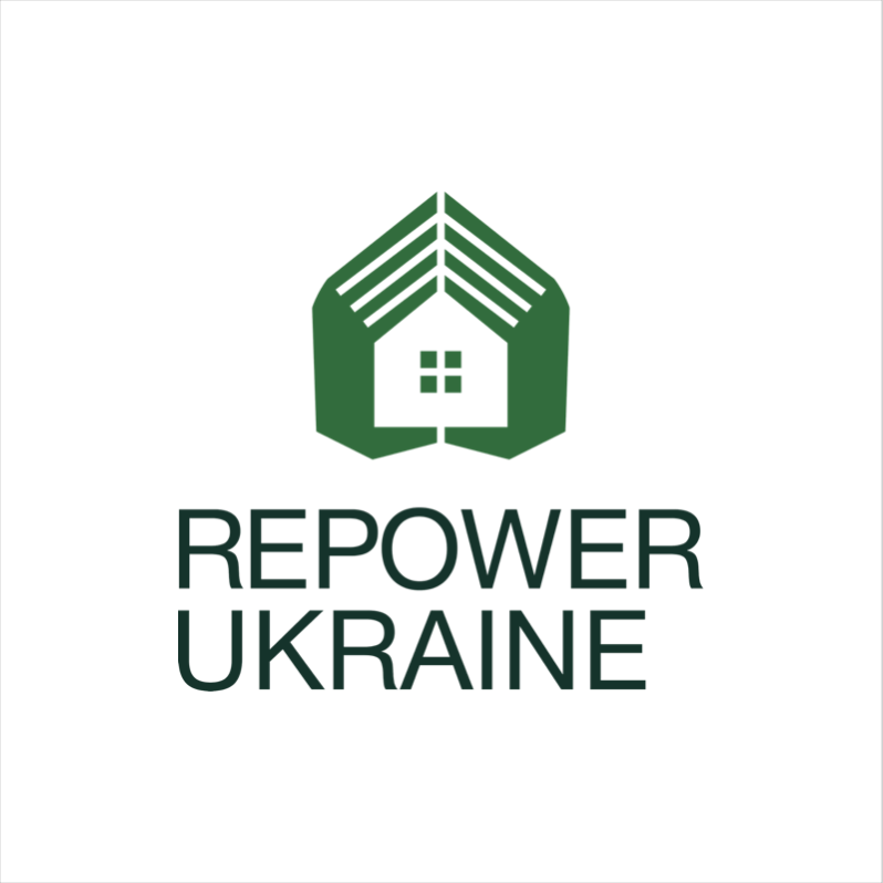 Logo for RePower Ukraine Charitable Foundation featuring green hands, a small orange house, and the text 'RePower Ukraine' in green with 'Charitable Foundation' underneath.