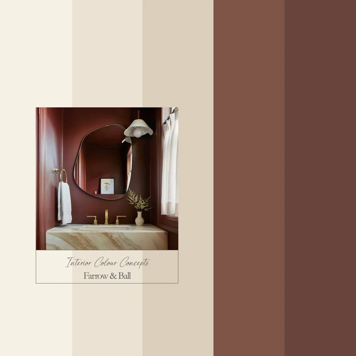 Farrow & Ball colour palette with warm terracotta reds and warm red-based neutrals.