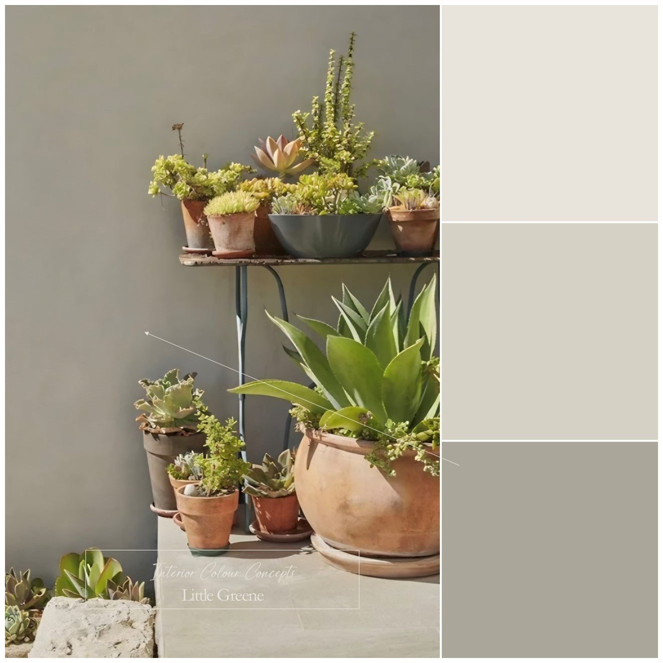 Natural, earthy stone grey paint colour from Little Greene perfect for layered outdoor spaces.