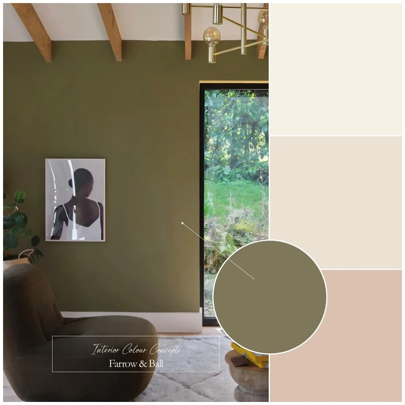 Rich olive green from Farrow & Ball for a modern living room.