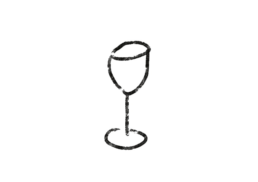 Line drawing of a wine glass with a stem and a bowl.