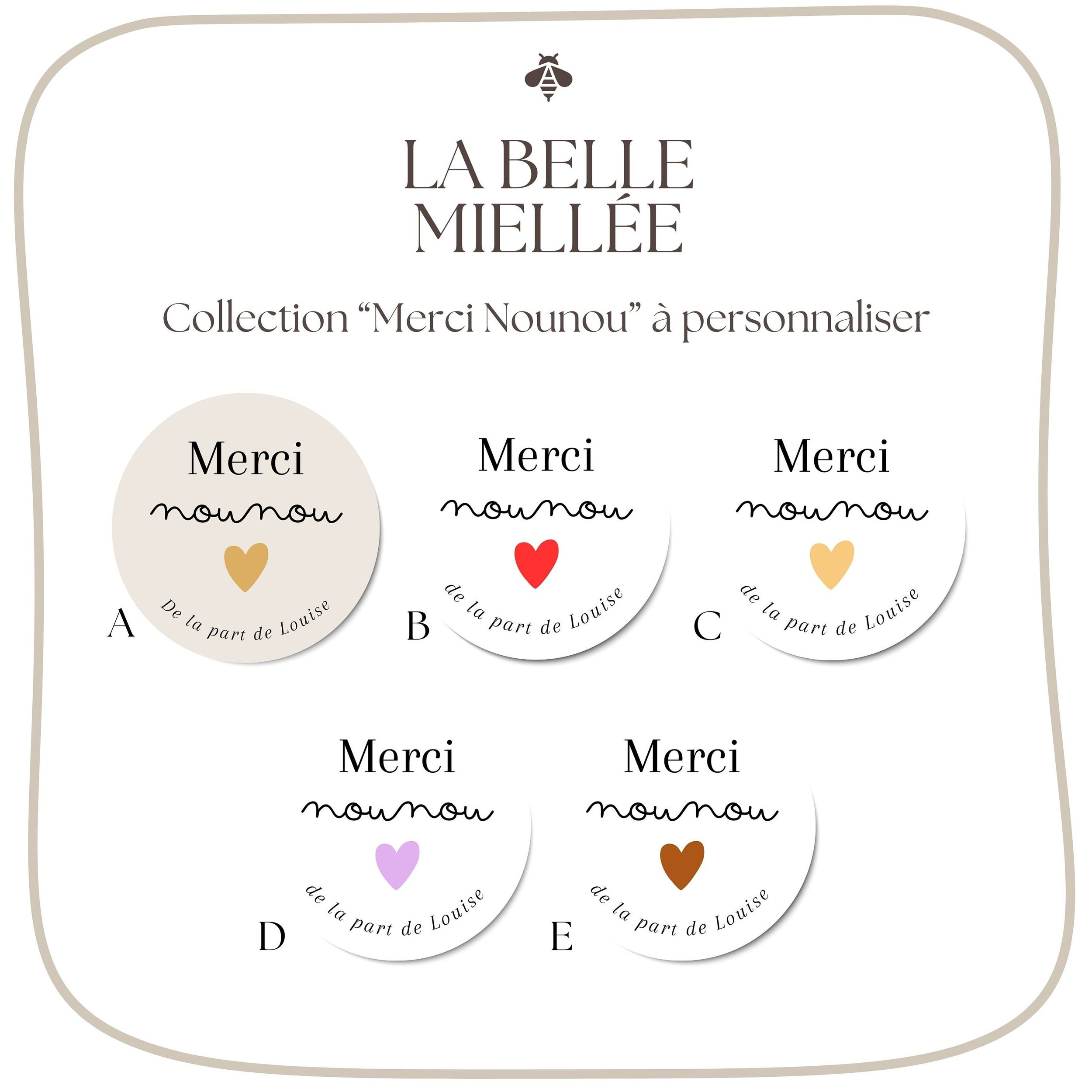 Options de personnalisation étiquettes miel merci nounou - La Belle Miellée