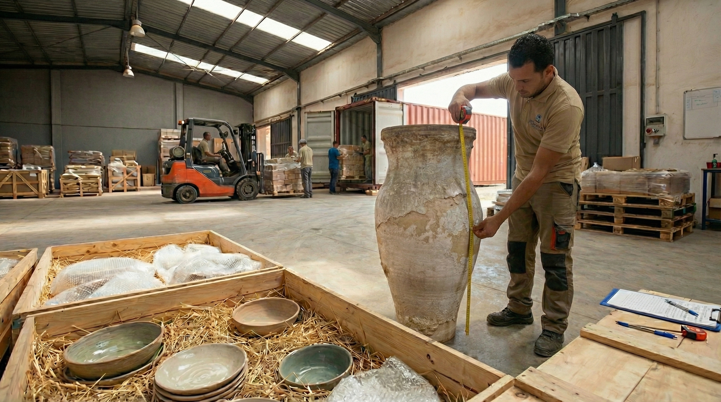 A Moroccan sourcing agent doing a final QC check before loading the container