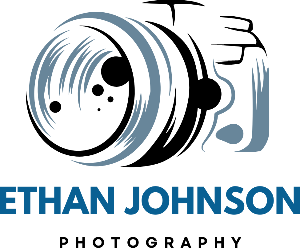 Logo for Ethan Johnson Photography featuring a stylized camera illustration and text.