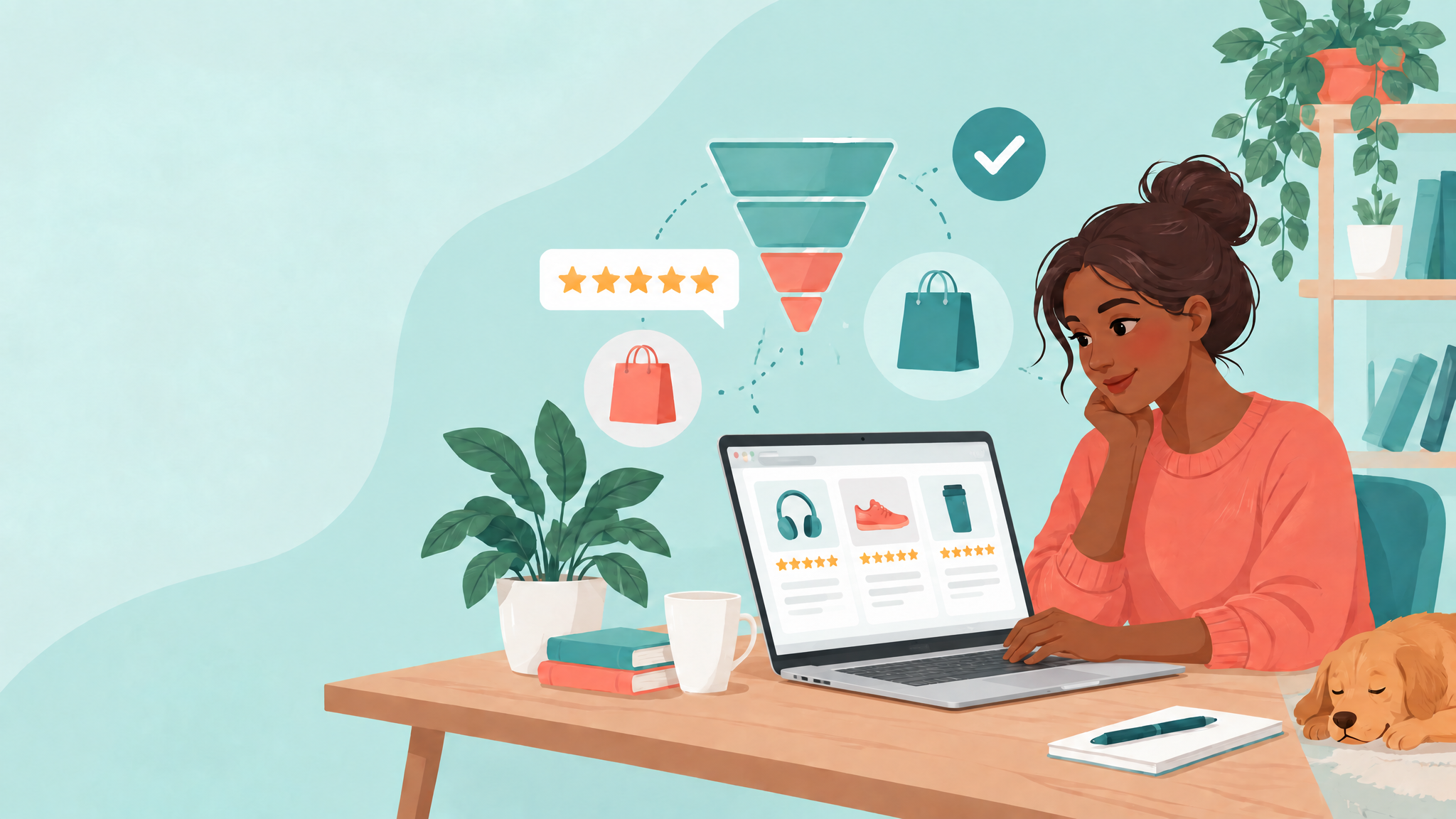 A woman online picking which product to sell