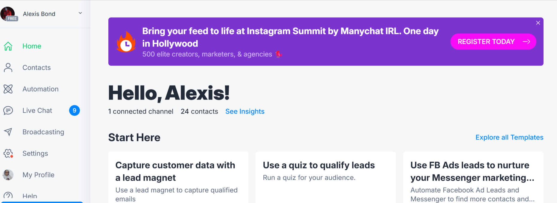 Manychat dashboard screeenshot